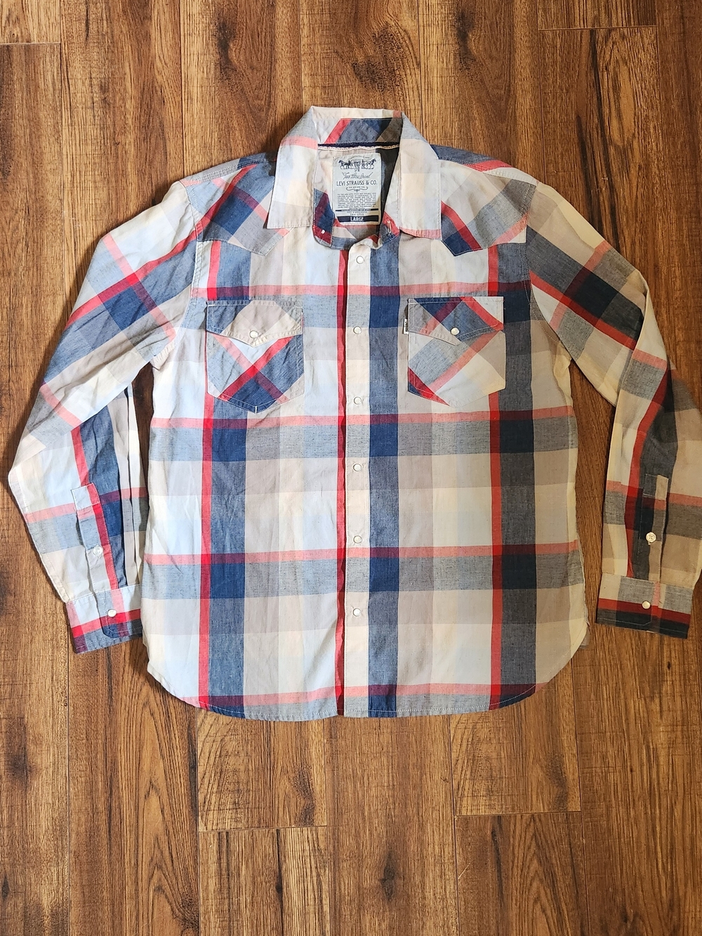 Men's Plaid Button-Up Shirt - Red, Navy & White
